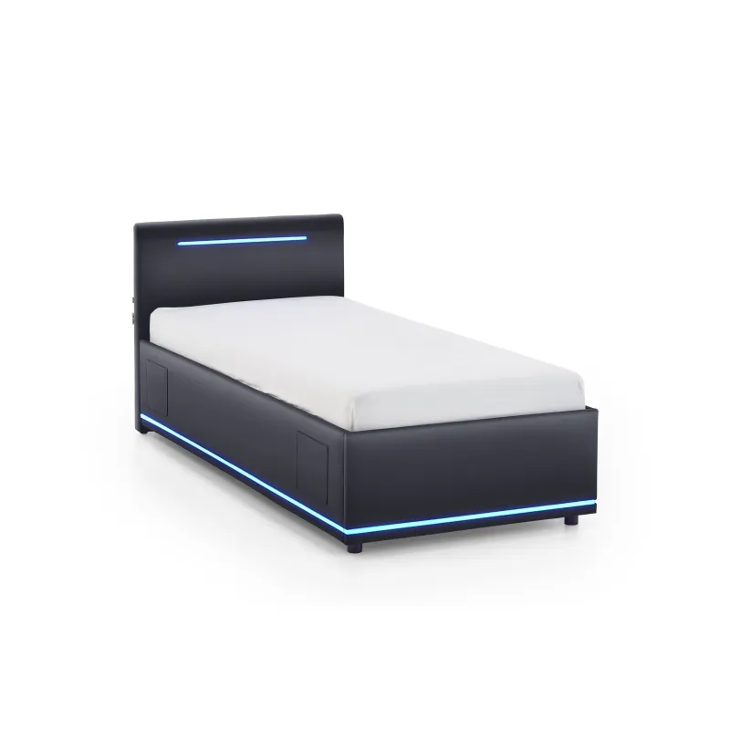 Lova 90 cm CIRCLE su LED apšvietimu, juoda, su pat. dėže, 98x211x90 cm