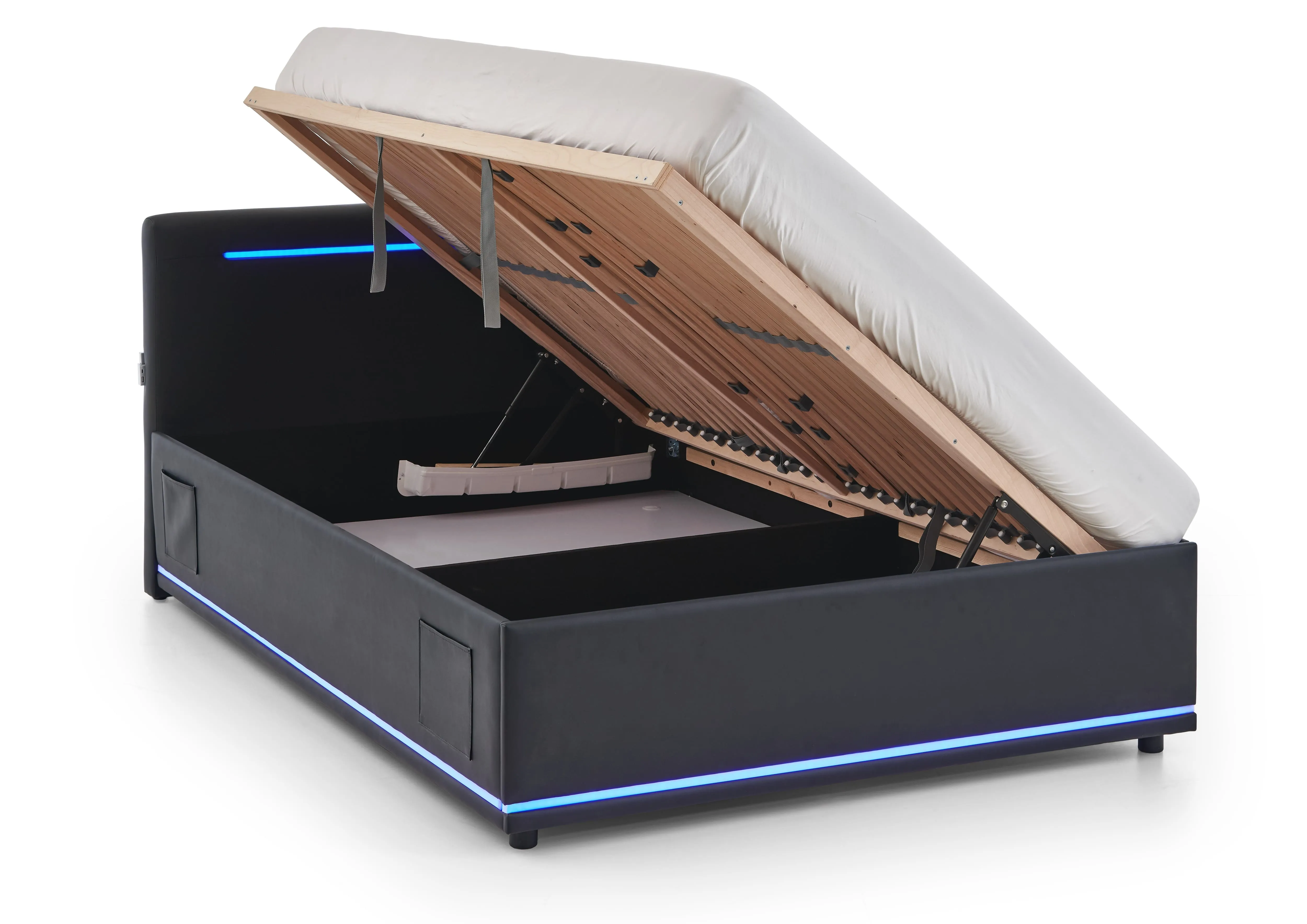 Lova 120 cm CIRCLE su LED apšvietimu, juoda, su pat. dėže, 128x211x90 cm