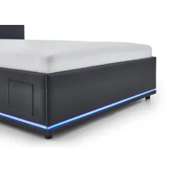 Lova 120 cm CIRCLE su LED apšvietimu, juoda, su pat. dėže, 128x211x90 cm