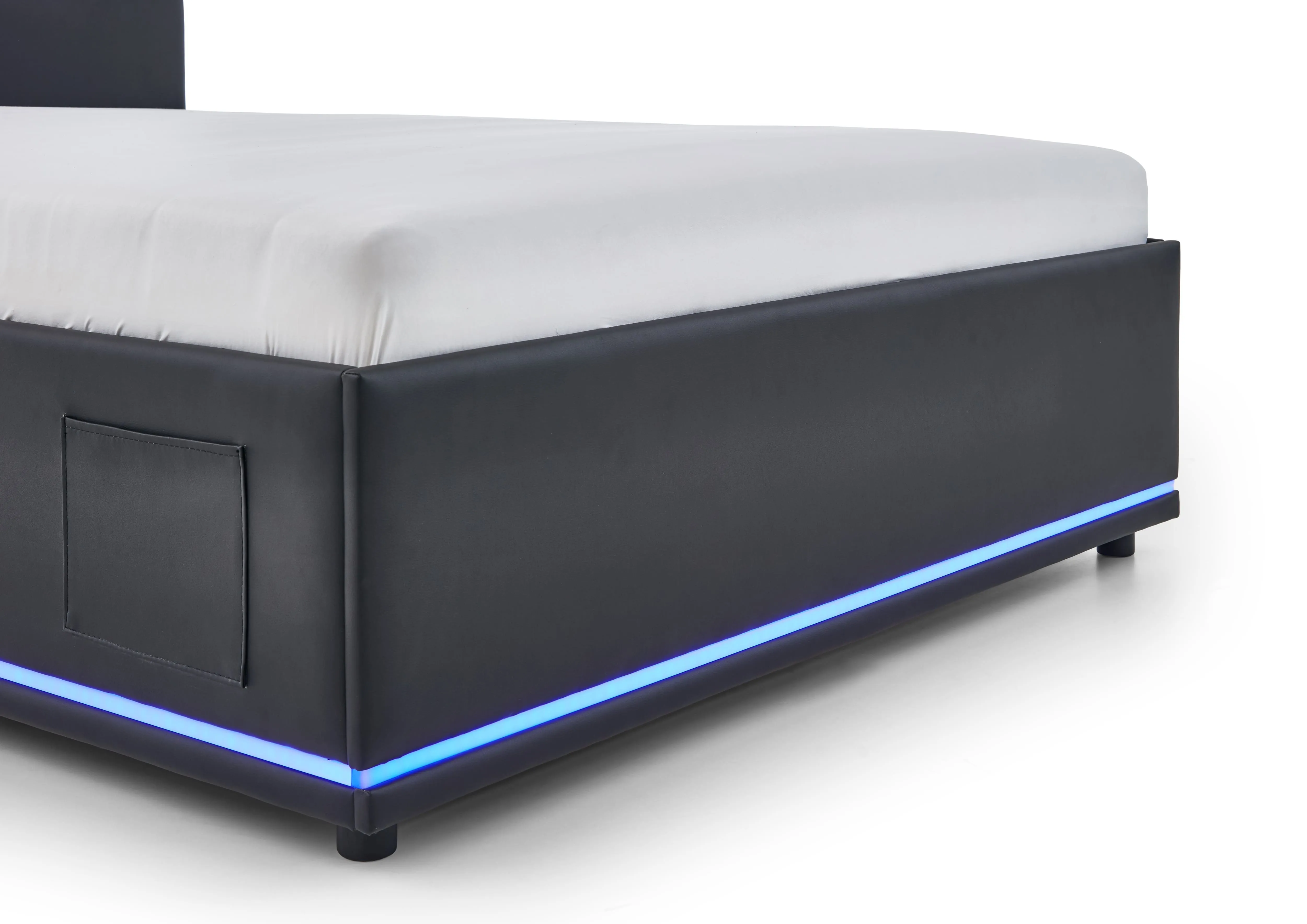 Lova 140 cm CIRCLE su LED apšvietimu, juoda, su pat. dėže, 148x211x90 cm