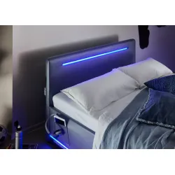 Lova 140 cm CIRCLE su LED apšvietimu, juoda, su pat. dėže, 98x211x90 cm