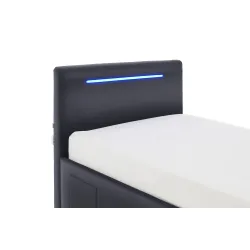 Lova 90 cm CIRCLE su čiužiniu ir LED apšvietimu, juoda, 98x211x90 cm