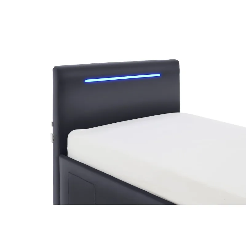 Lova 90 cm CIRCLE su čiužiniu ir LED apšvietimu, juoda, 98x211x90 cm