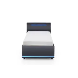 Lova 90 cm CIRCLE su čiužiniu ir LED apšvietimu, juoda, 98x211x90 cm