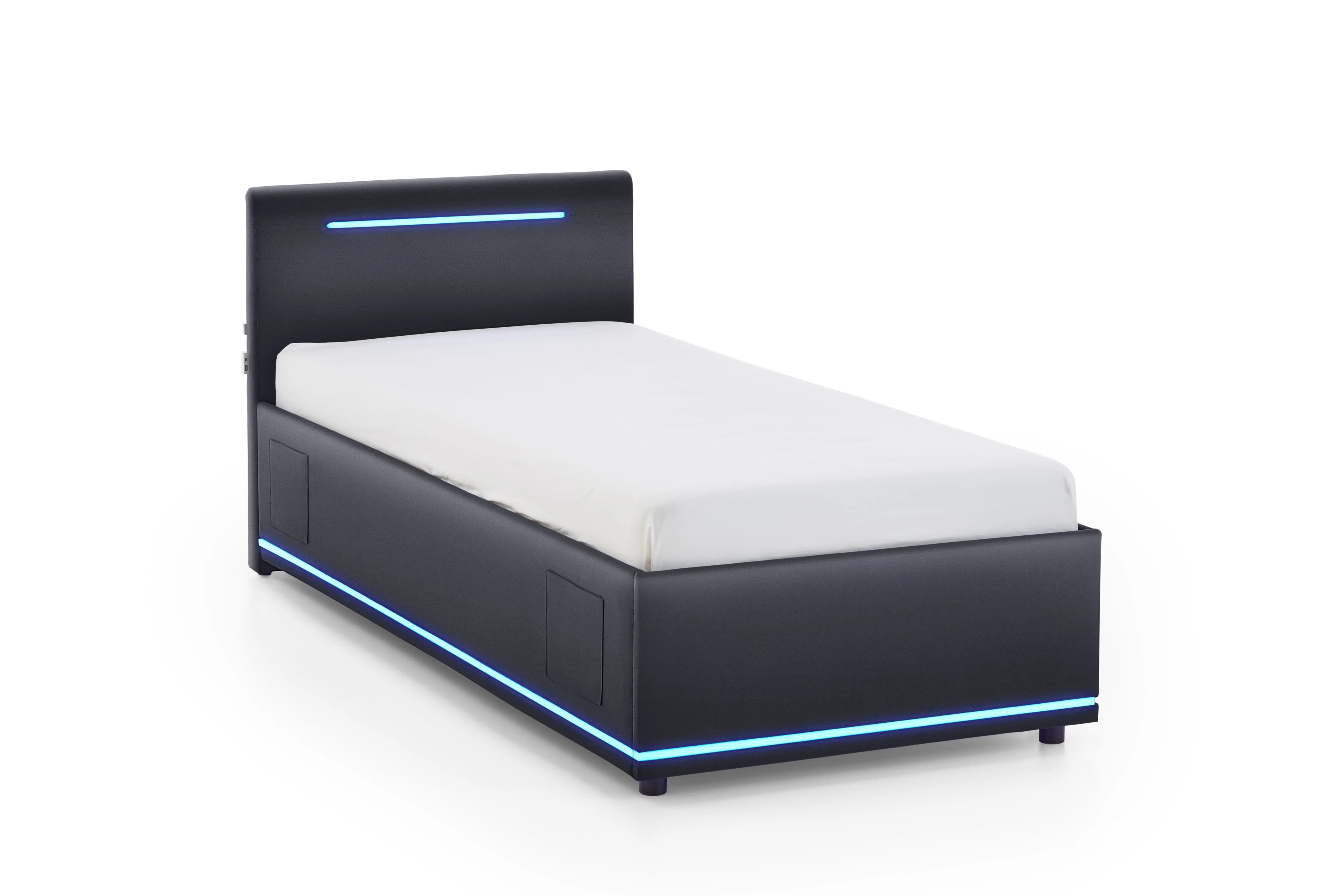 Lova 90 cm CIRCLE su čiužiniu ir LED apšvietimu, juoda, 98x211x90 cm