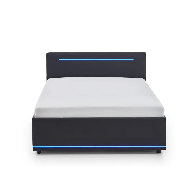 Lova 140 cm CIRCLE su čiužiniu ir LED apšvietimu, juoda, 148x211x90 cm