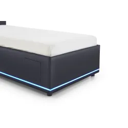 Lova 90 cm CIRCLE su čiužiniu ir LED apšvietimu, juoda, su pat. dėže, 98x211x90 cm