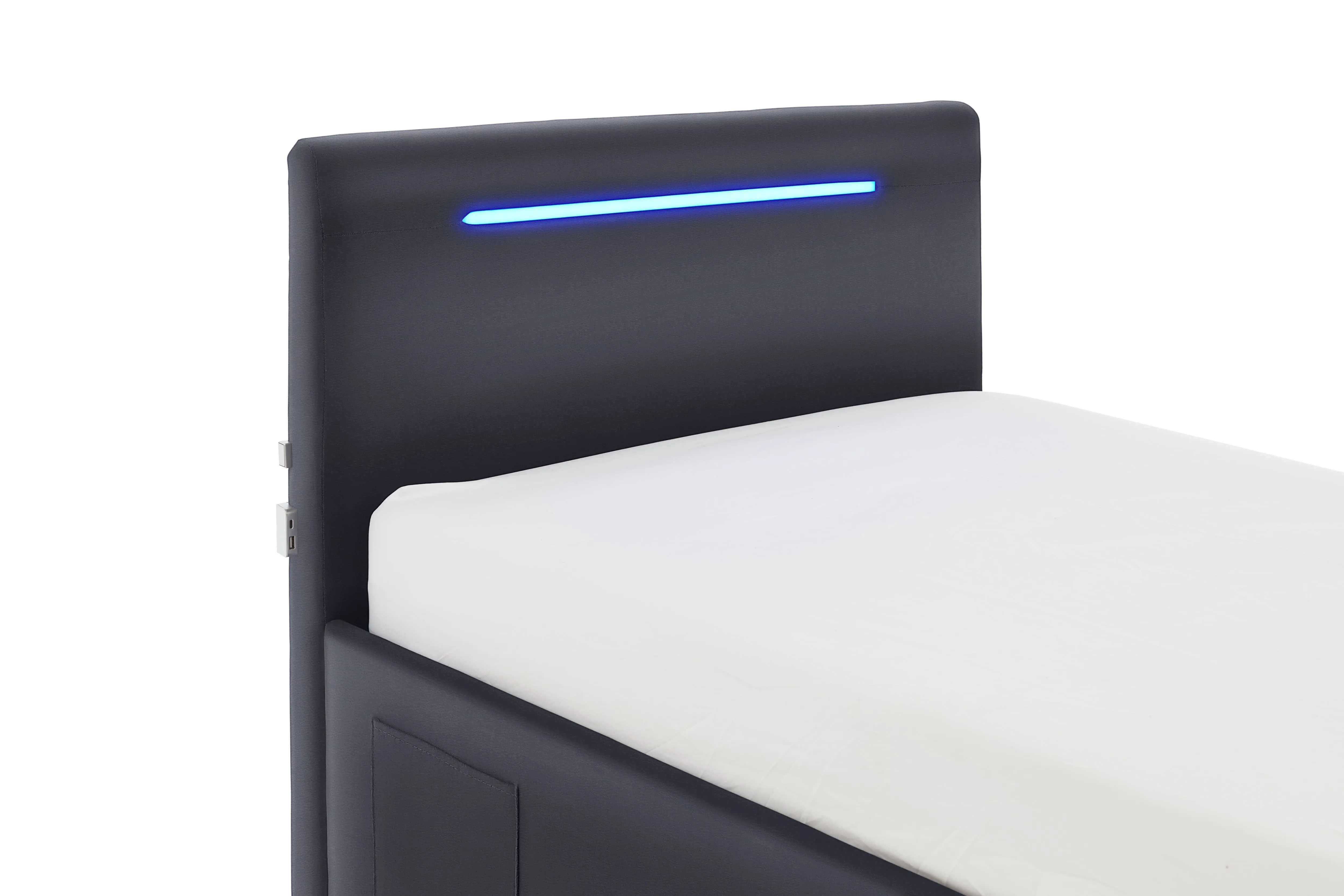 Lova 90 cm CIRCLE su čiužiniu ir LED apšvietimu, juoda, su pat. dėže, 98x211x90 cm