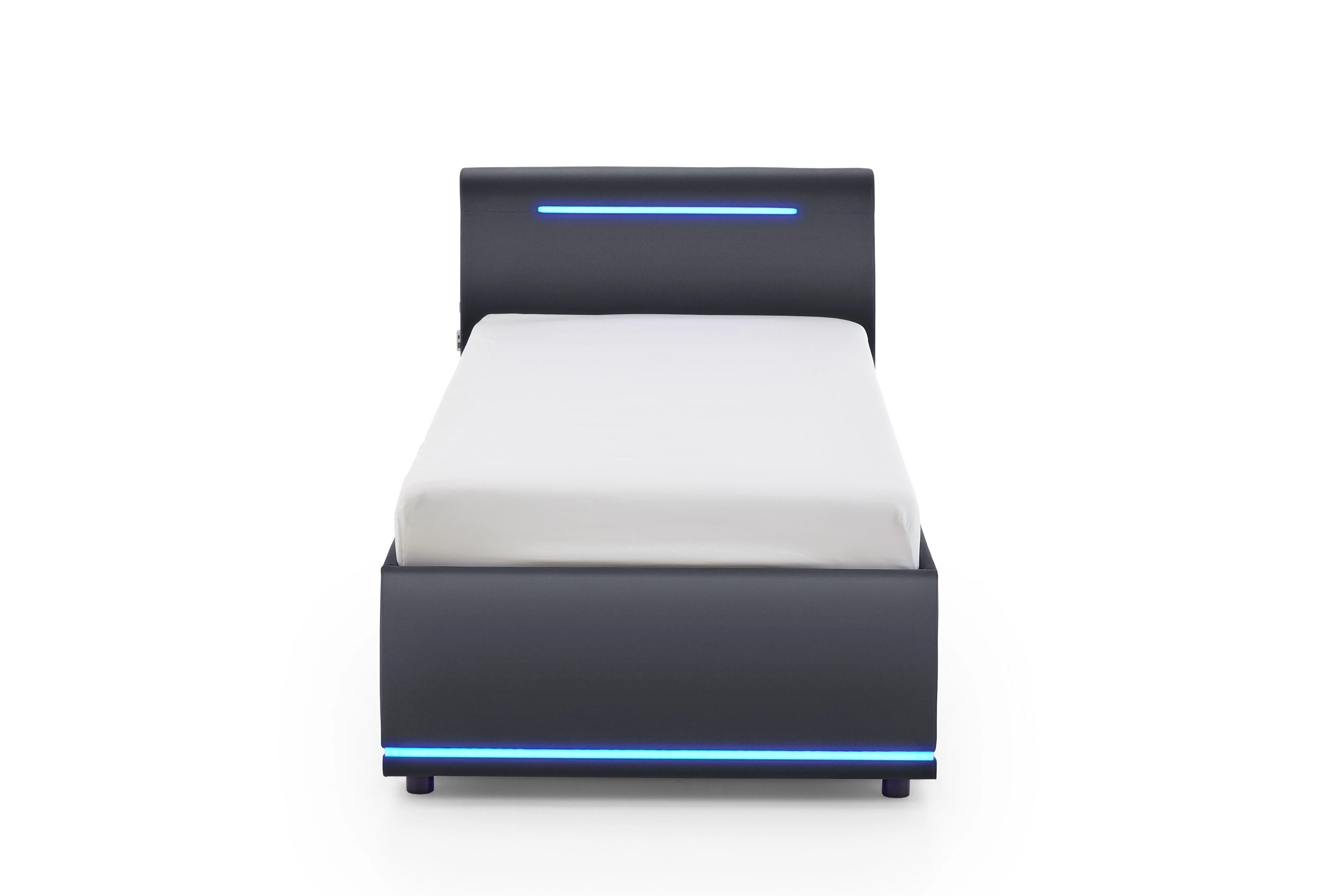 Lova 90 cm CIRCLE su čiužiniu ir LED apšvietimu, juoda, su pat. dėže, 98x211x90 cm