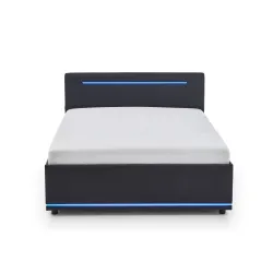 Lova 120 cm CIRCLE su čiužiniu ir LED apšvietimu, juoda, su pat. dėže, 128x211x90 cm