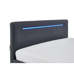 Lova 140 cm CIRCLE su čiužiniu ir LED apšvietimu, juoda, su pat. dėže, 148x211x90 cm