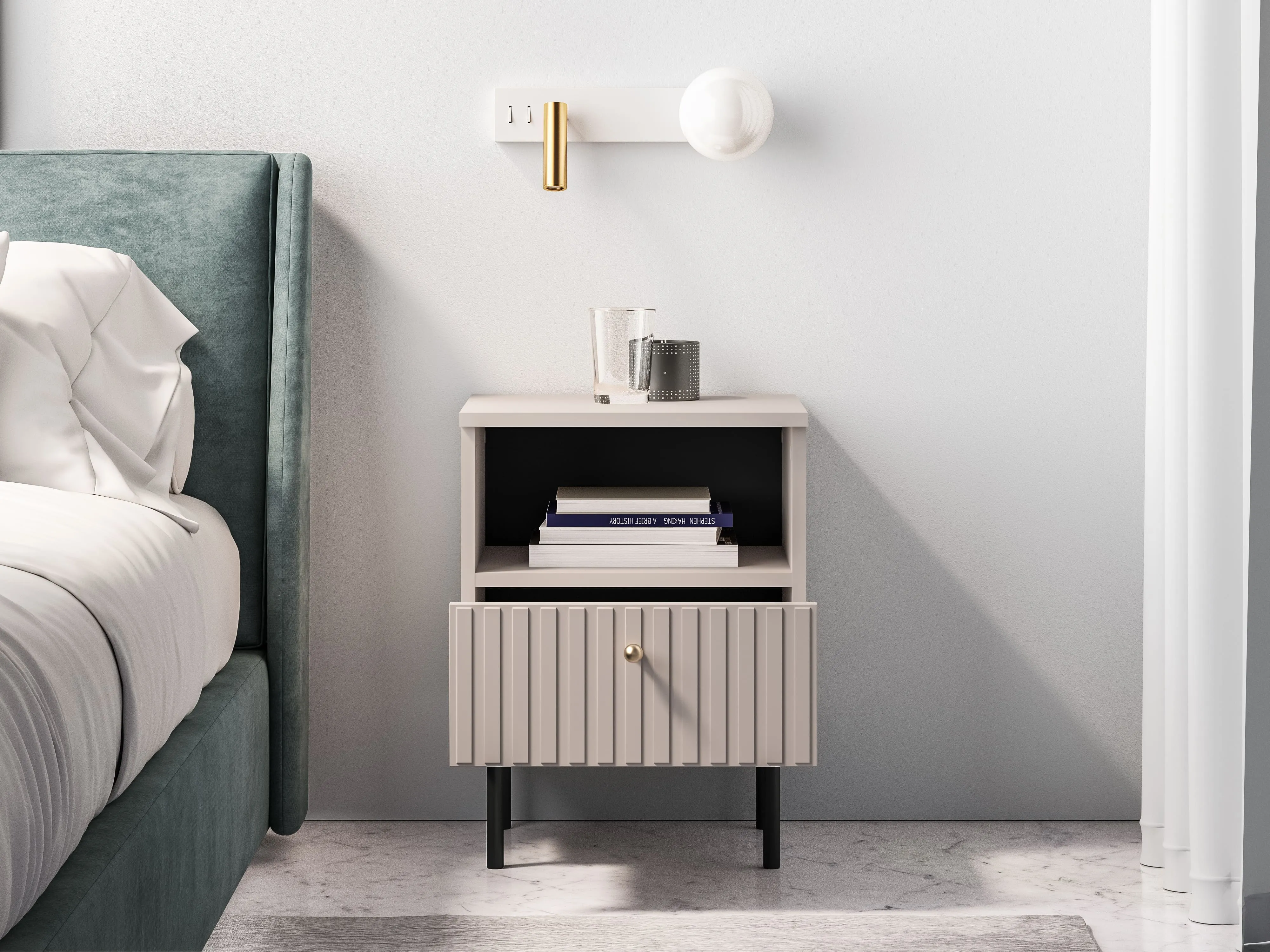 Naktinis staliukas SOPHIA, kašmyro, 40x34x53 cm