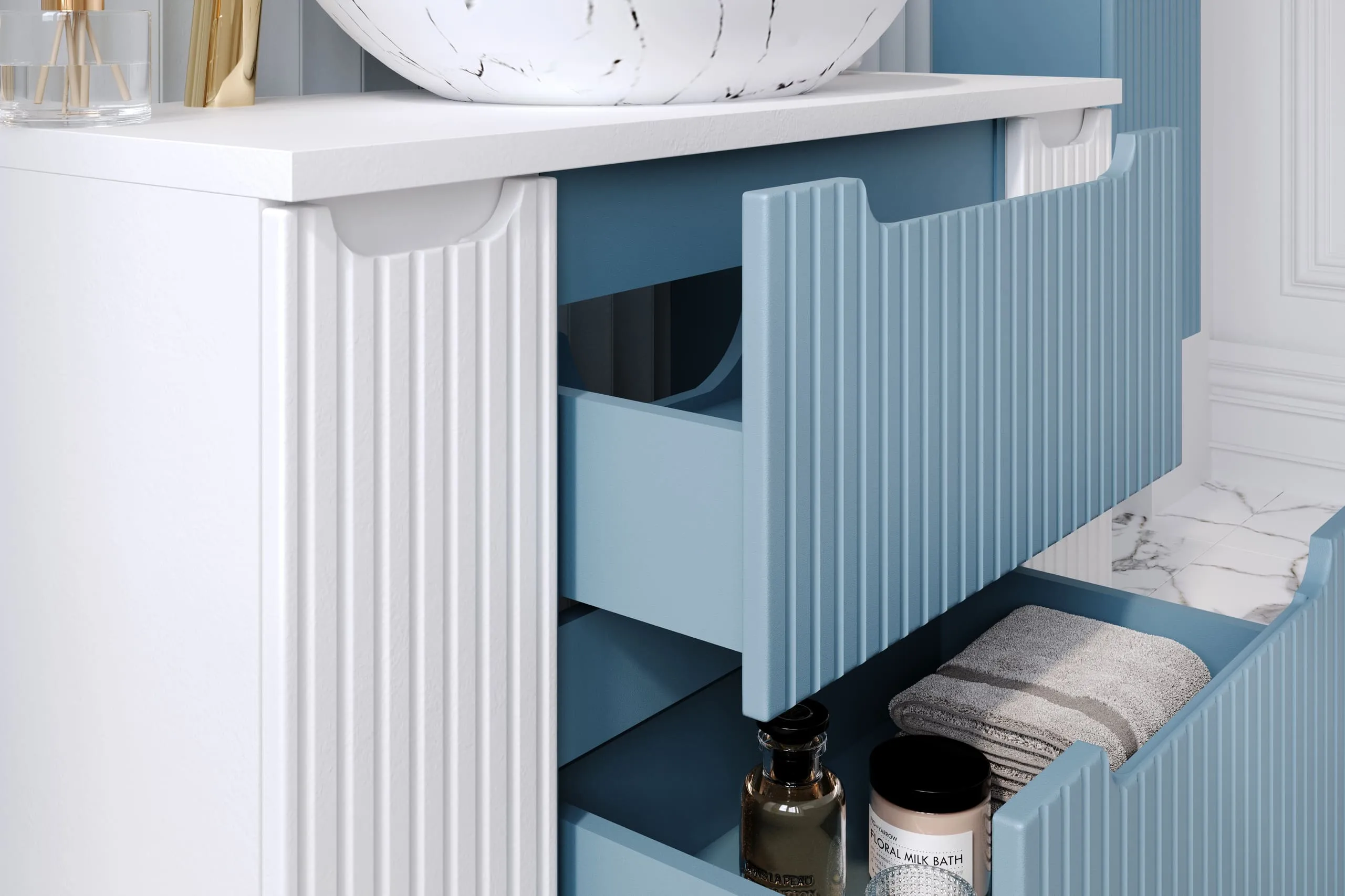 Pakabinama vonios spintelė su stalviršiumi 821 NOVA BLUE, 101x40x57 cm