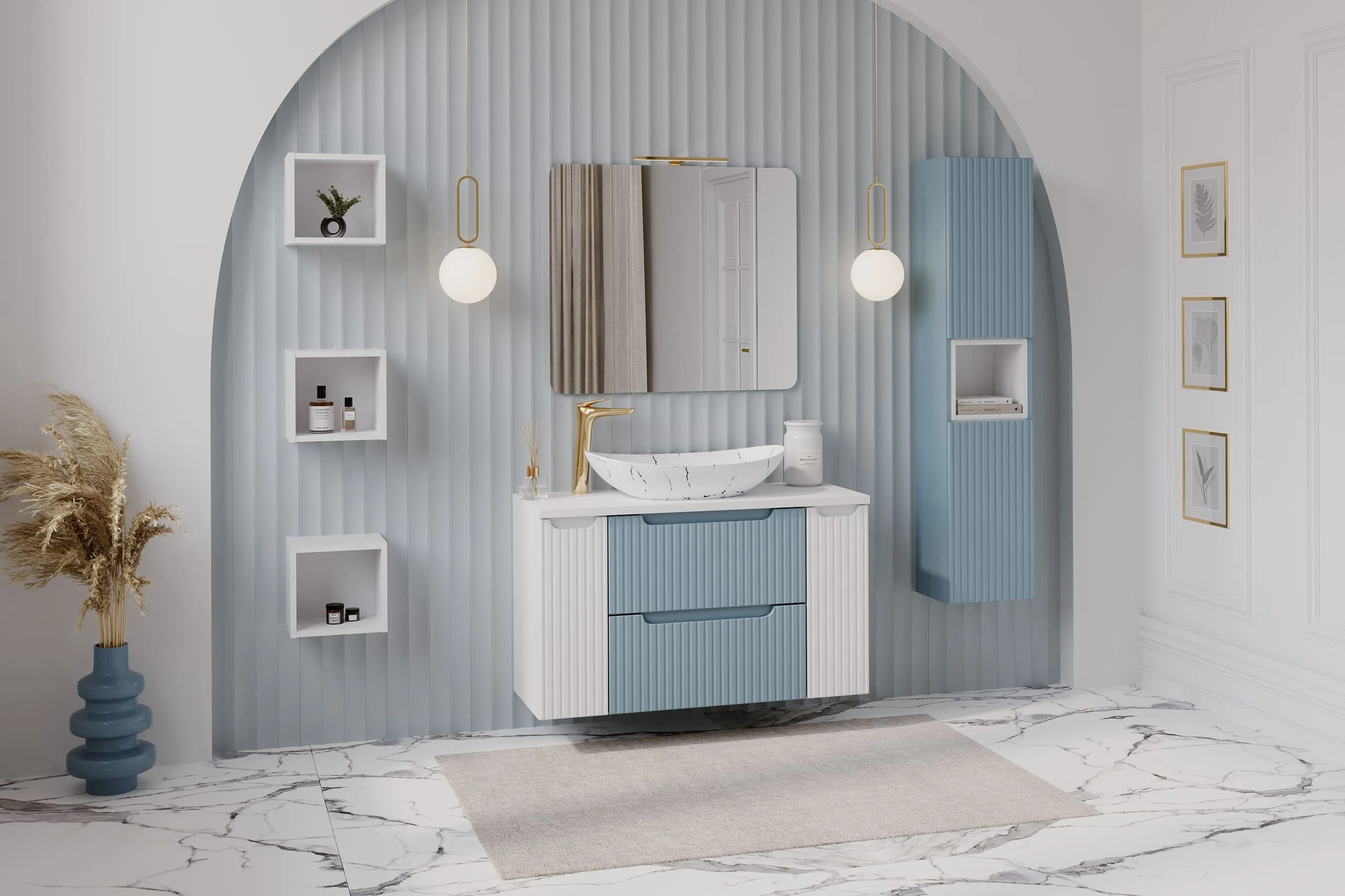 Pakabinama vonios spintelė su stalviršiumi 821 NOVA BLUE, 101x40x57 cm