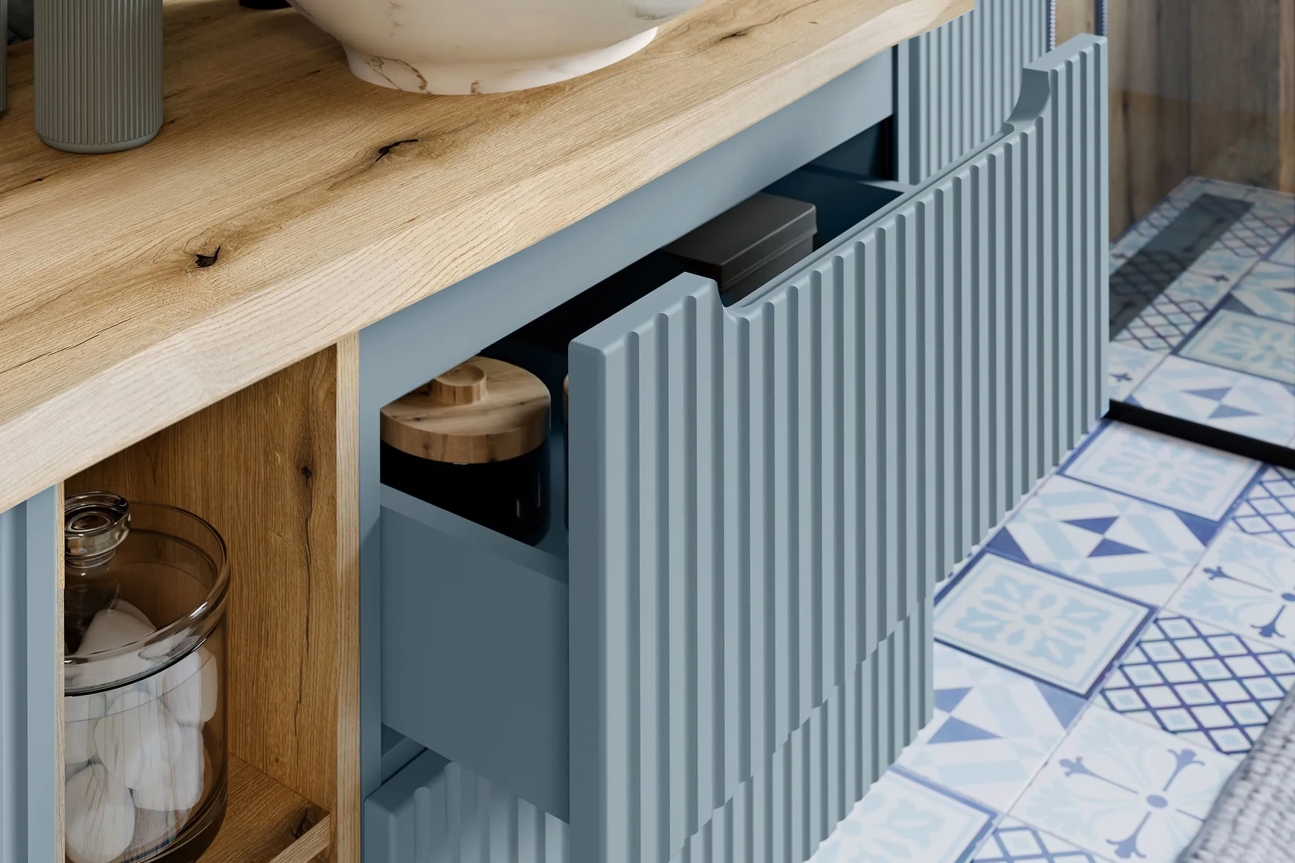 Pakabinama vonios spintelė su stalviršiumi 821A NOVA BLUE, 101x40x57 cm