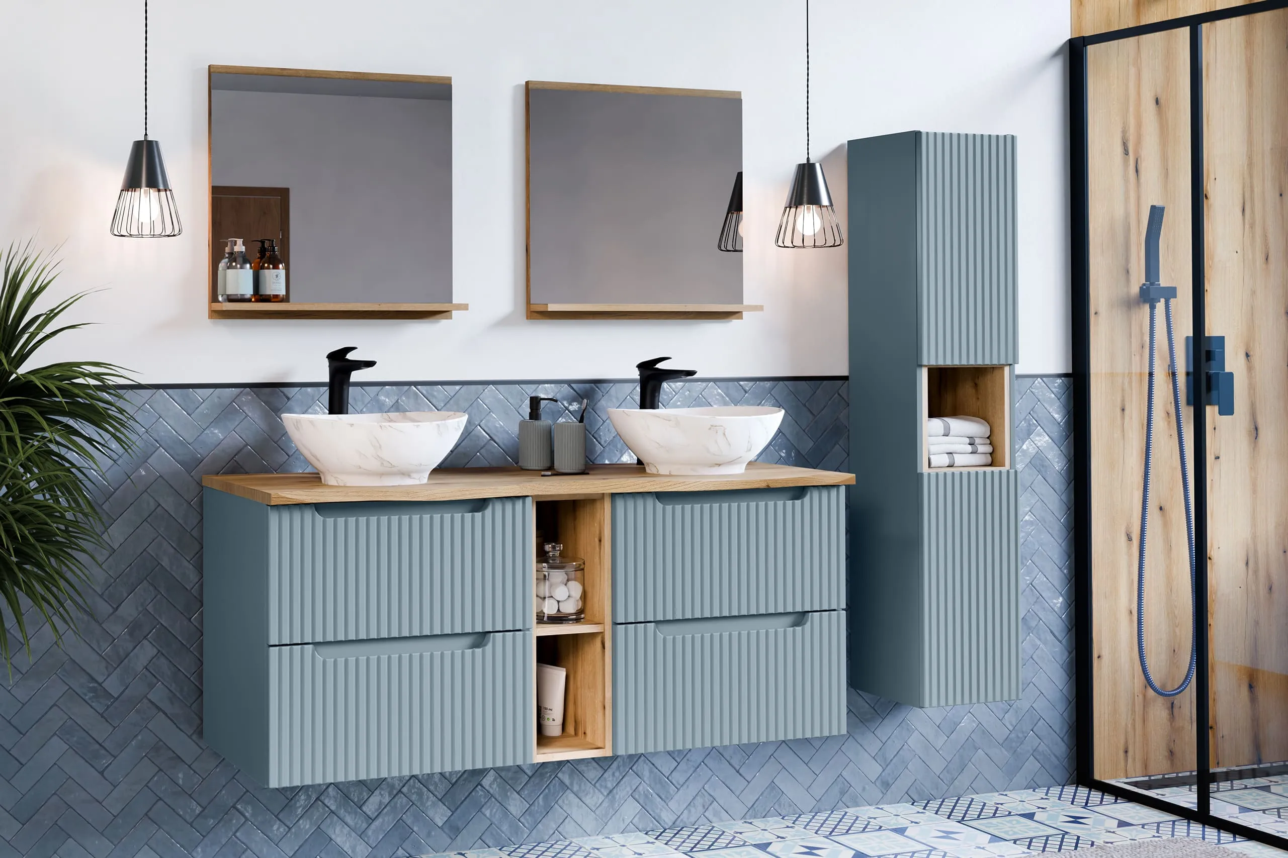 Pakabinama vonios spintelė su stalviršiumi 826B NOVA BLUE, 140x40x57 cm