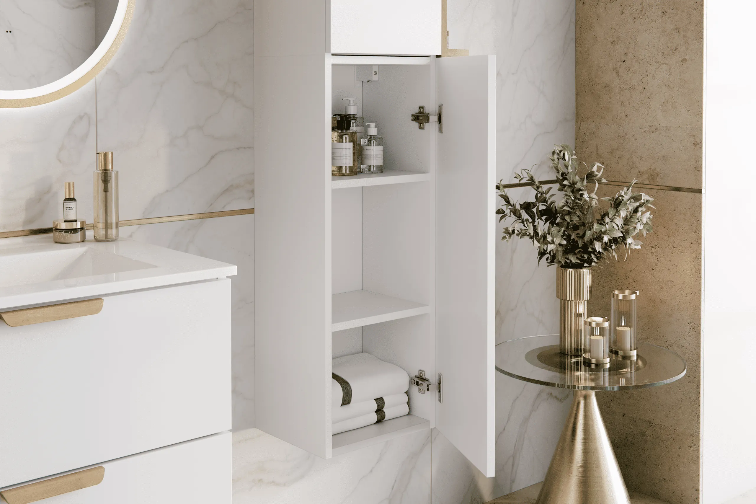 Pakabinama vonios spintelė su praustuvu 826D ASTRA WHITE, 121x46x50 cm