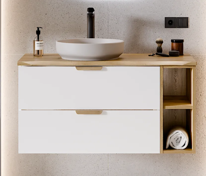 Pakabinama vonios spintelė su praustuvu 821 ASTRA WHITE, 101x46x50 cm