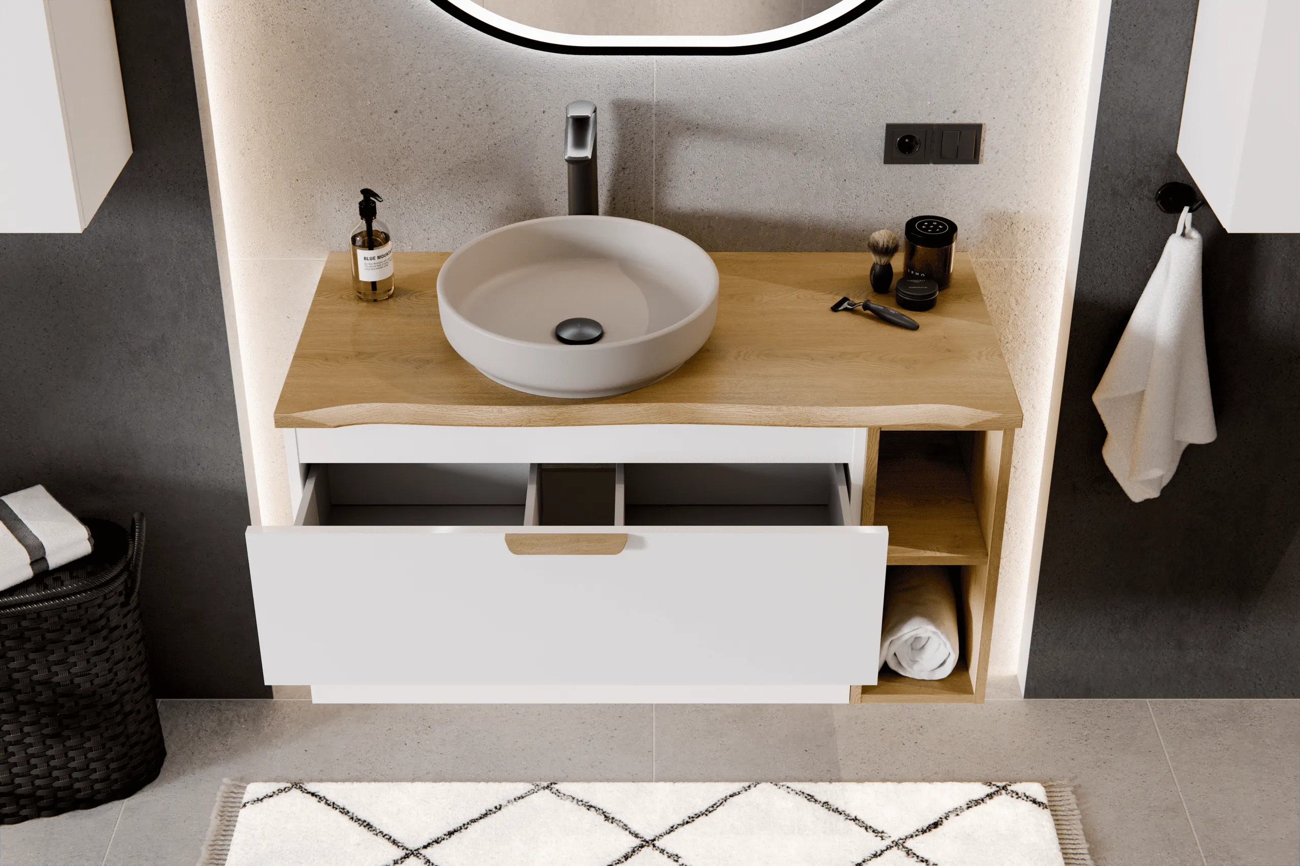 Pakabinama vonios spintelė su praustuvu 821 ASTRA WHITE, 101x46x50 cm