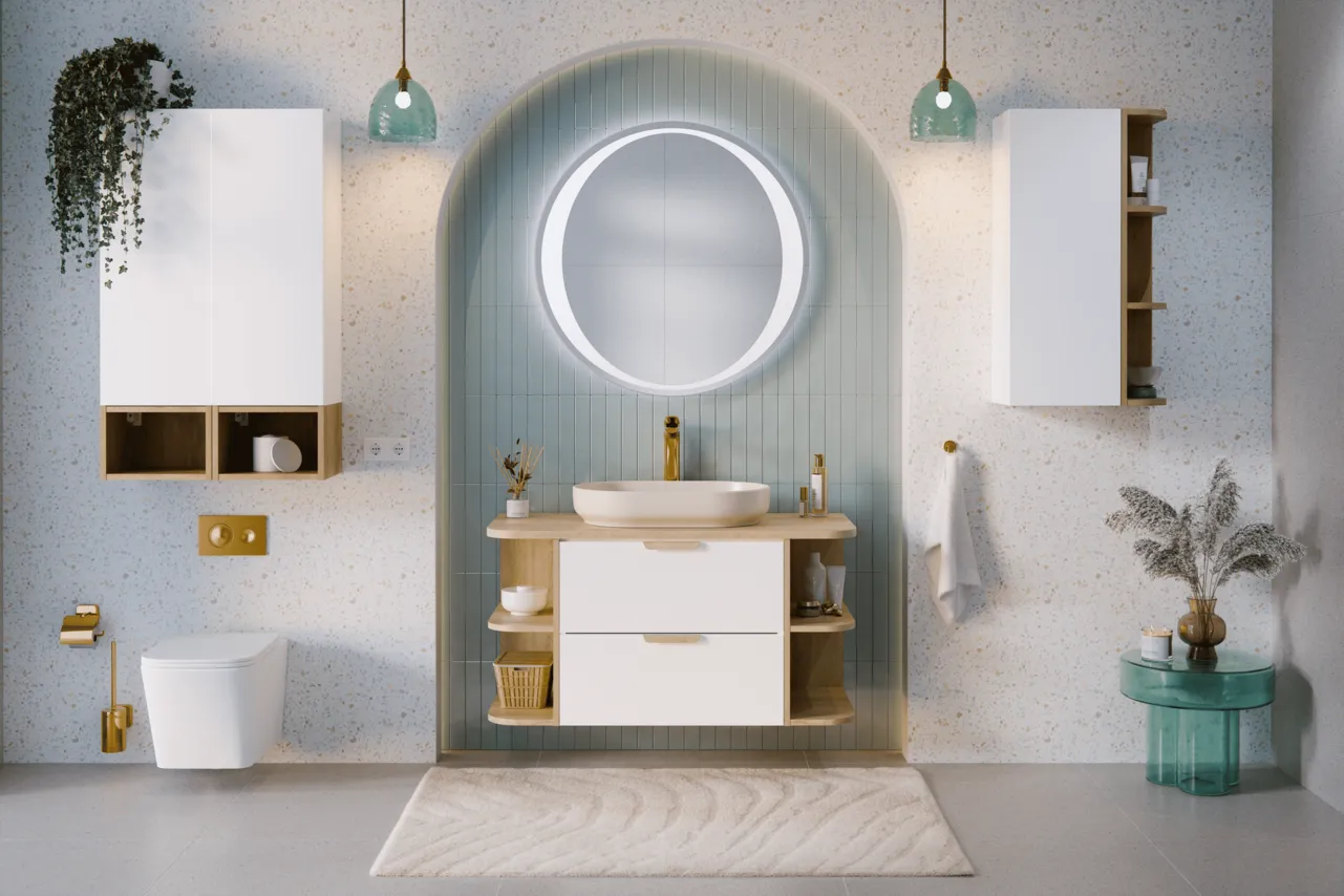 Pakabinama vonios spintelė su stalviršiumi 822 ASTRA WHITE, 120x46x50 cm