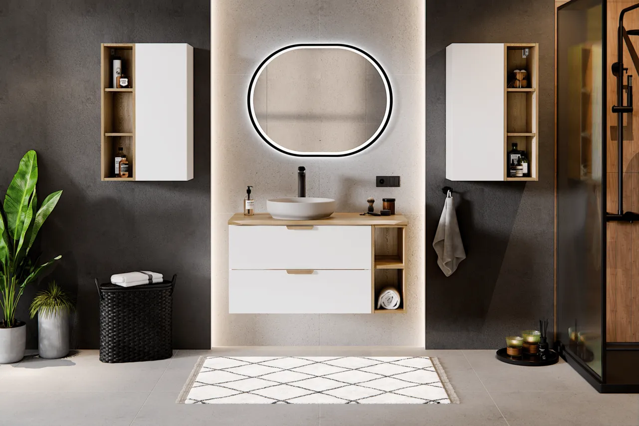 Pakabinama vonios spintelė su stalviršiumi 828A ASTRA WHITE, 81x46x50 cm