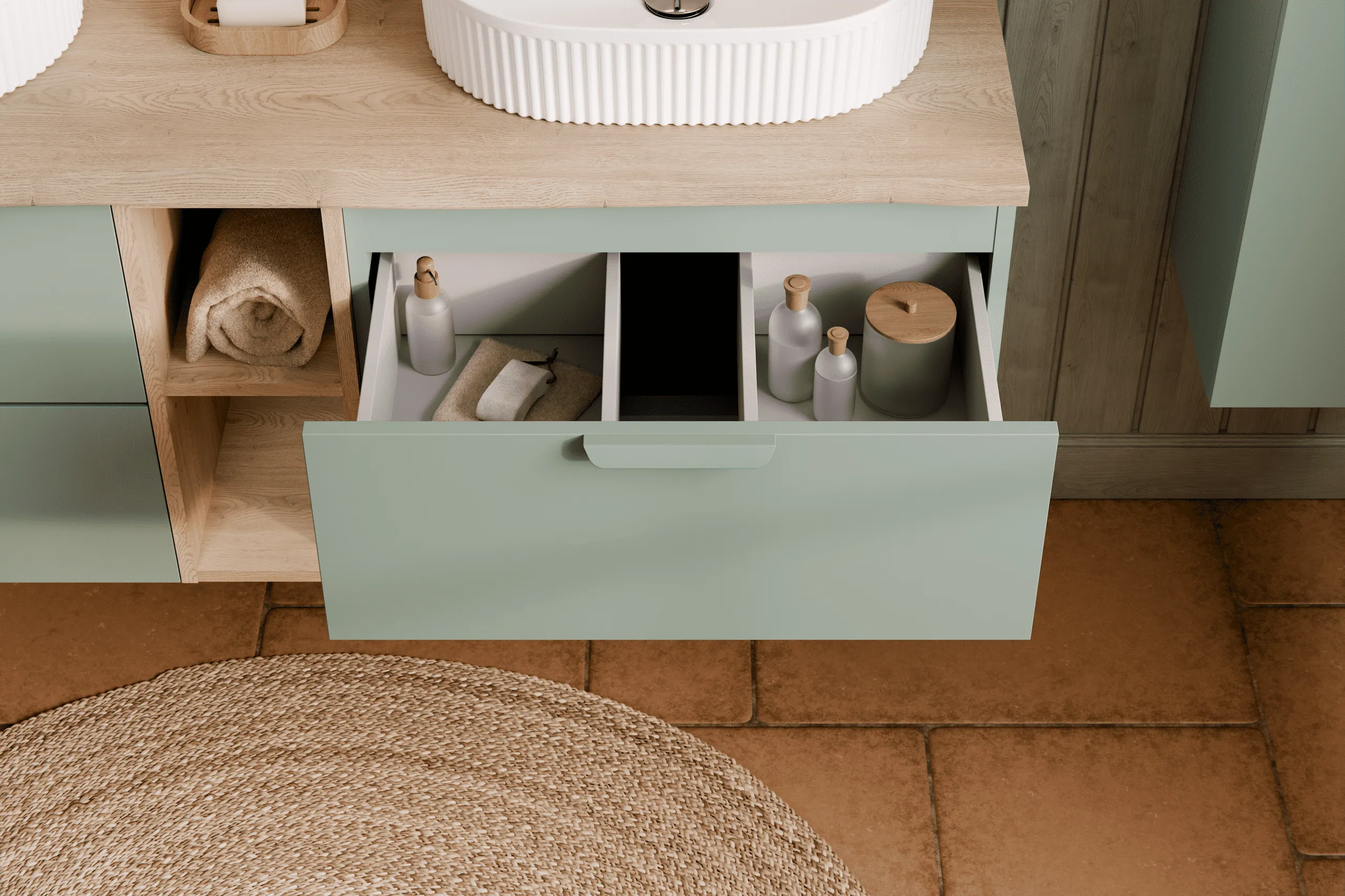 Pakabinama vonios spintelė su praustuvu 828 ASTRA GREEN, 81x46x50 cm