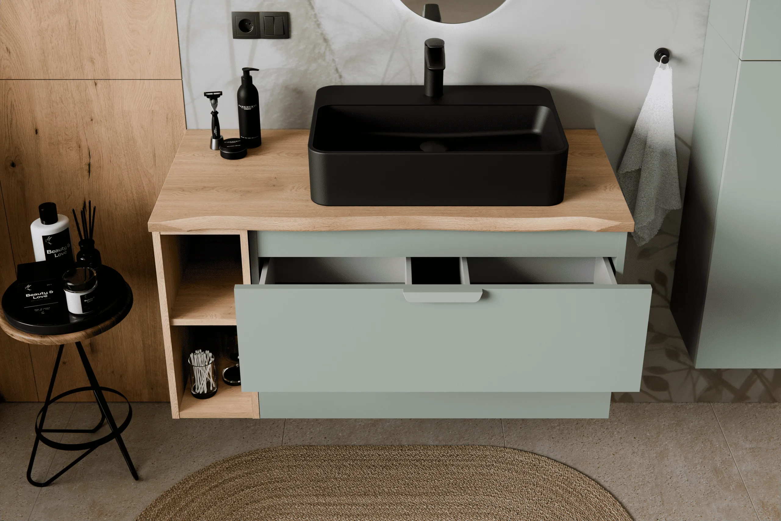 Pakabinama vonios spintelė su stalviršiumi 828A ASTRA GREEN, 81x46x50 cm