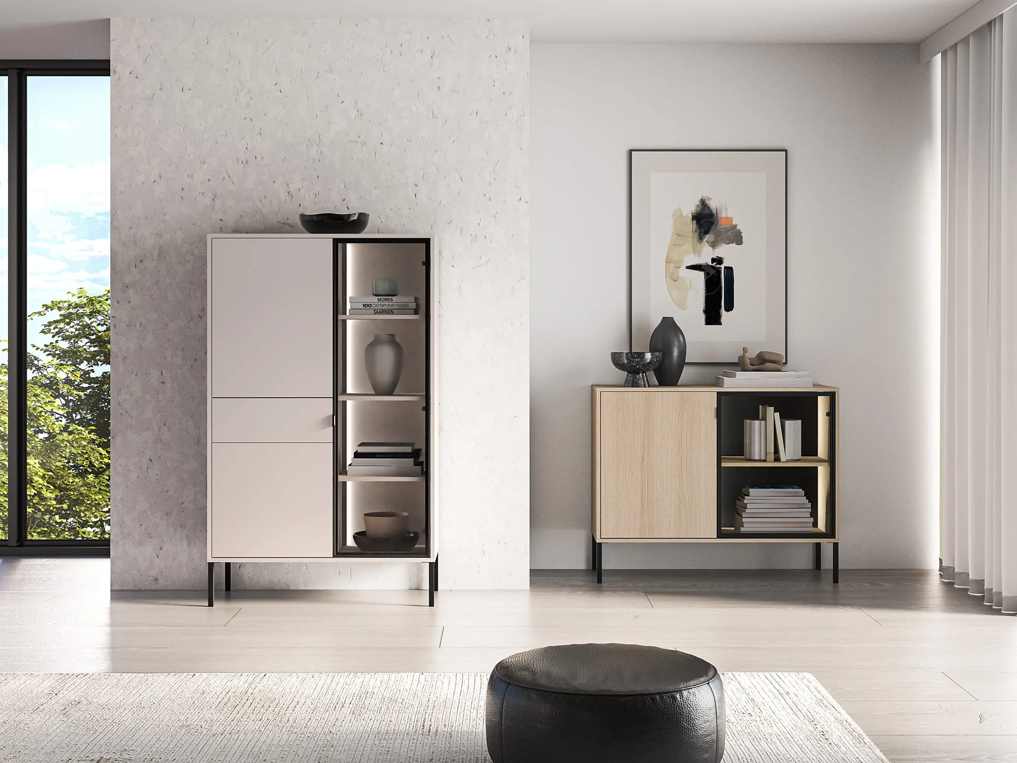 Vitrina su LED apšvietimu BARNET, kašmyro, 92x40x150 cm