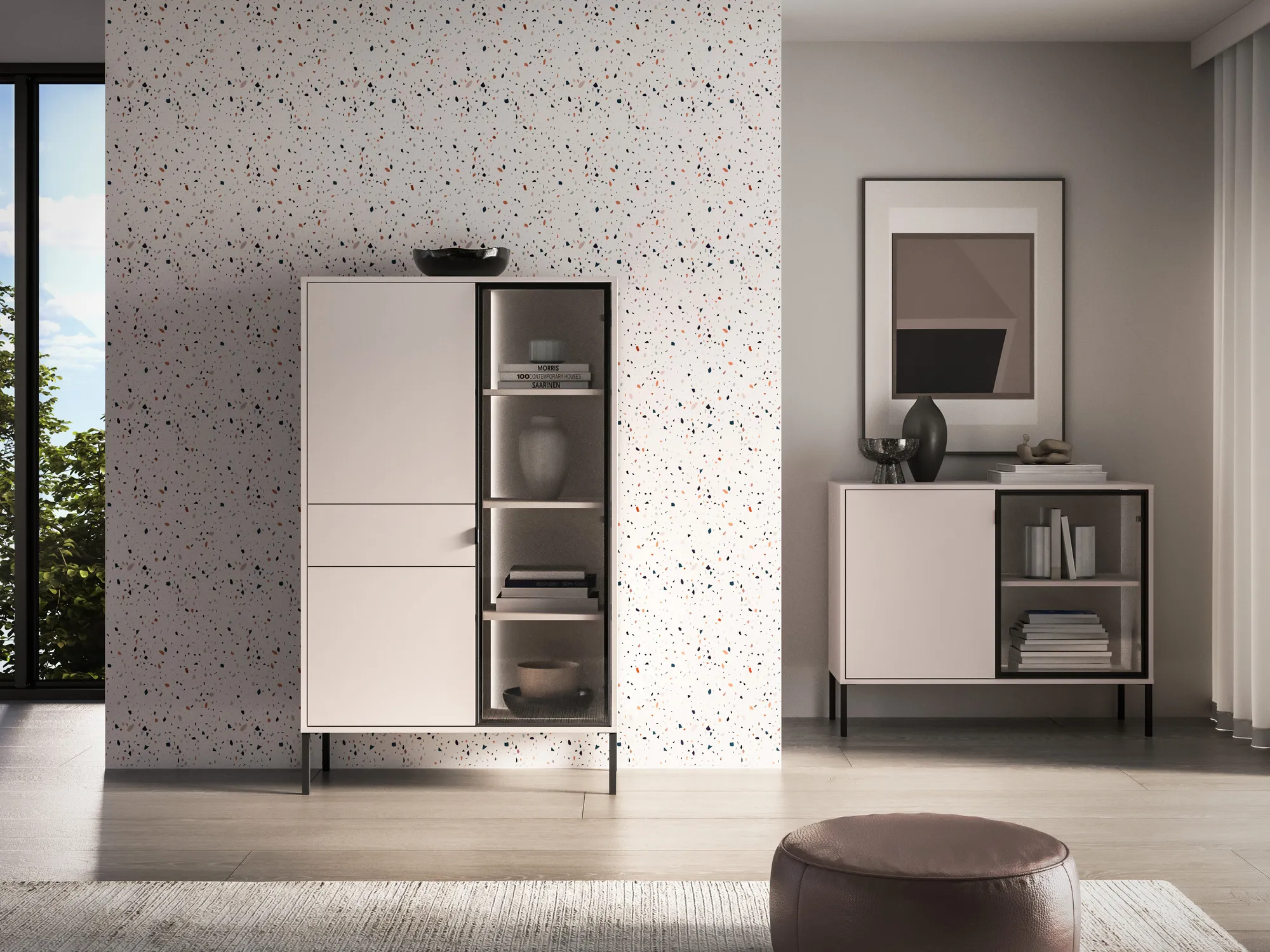 Vitrina su LED apšvietimu BARNET, kašmyro, 92x40x150 cm