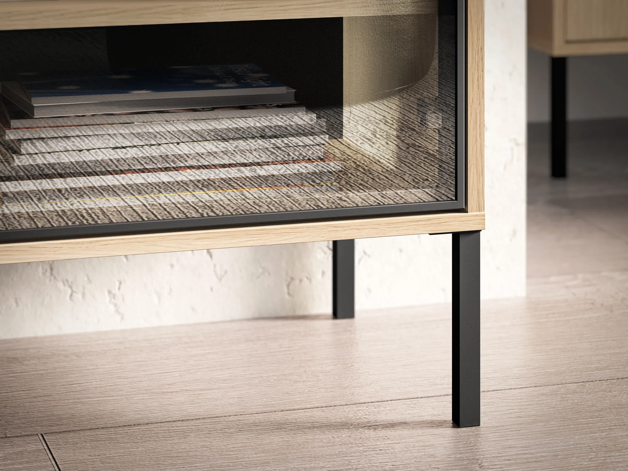 Vitrina su LED apšvietimu BARNET, ąžuolo, 92x40x150 cm