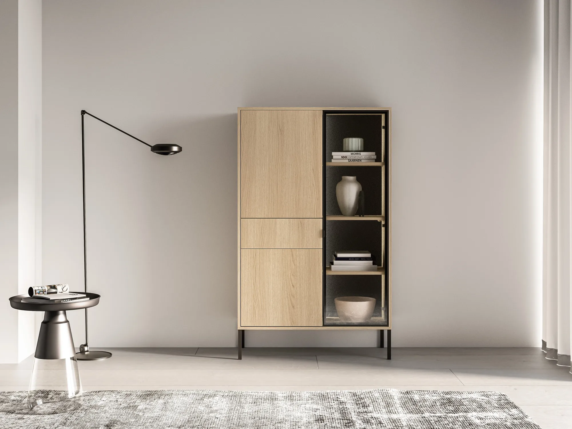 Vitrina su LED apšvietimu BARNET, ąžuolo, 92x40x150 cm