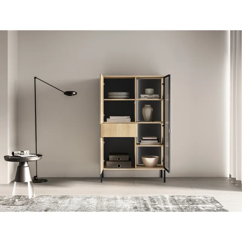 Vitrina su LED apšvietimu BARNET, ąžuolo, 92x40x150 cm