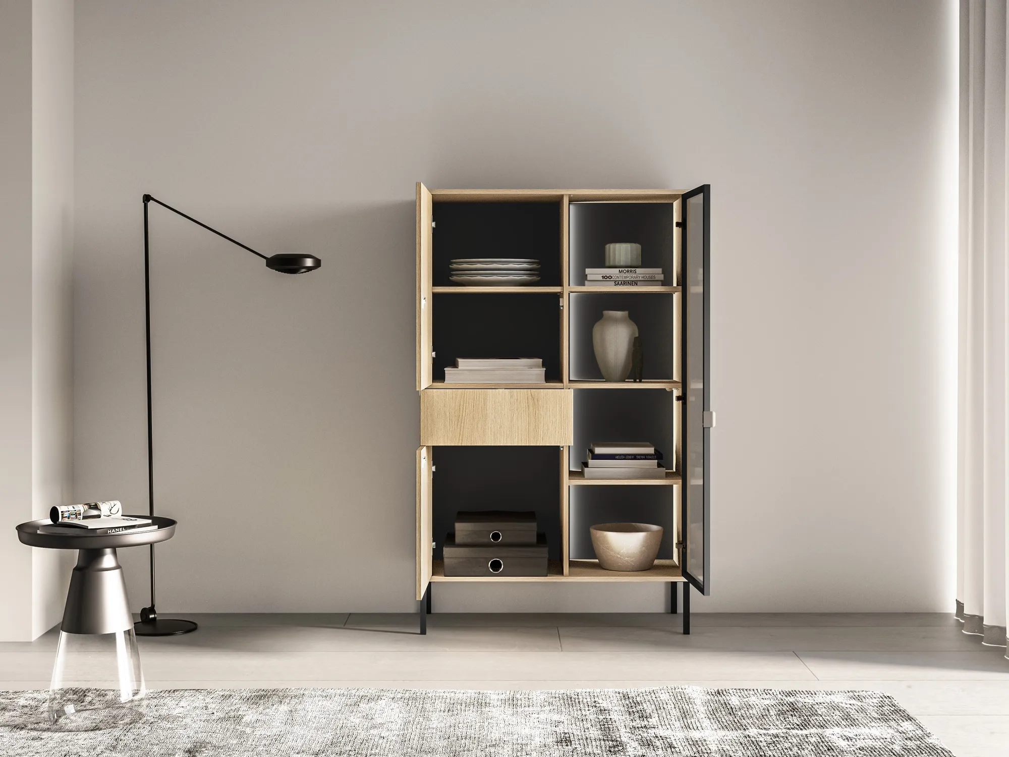 Vitrina su LED apšvietimu BARNET, ąžuolo, 92x40x150 cm