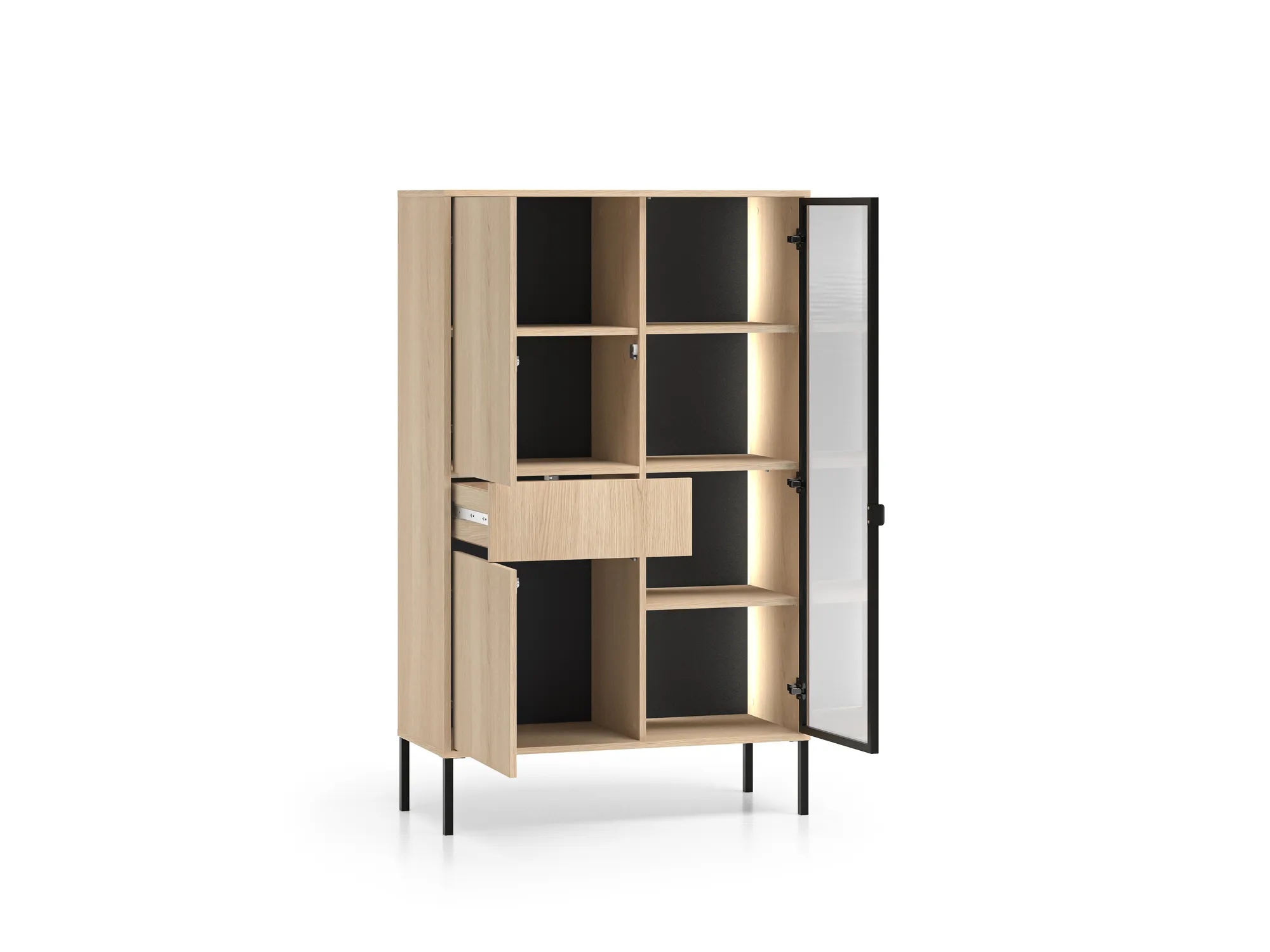 Vitrina su LED apšvietimu BARNET, ąžuolo, 92x40x150 cm