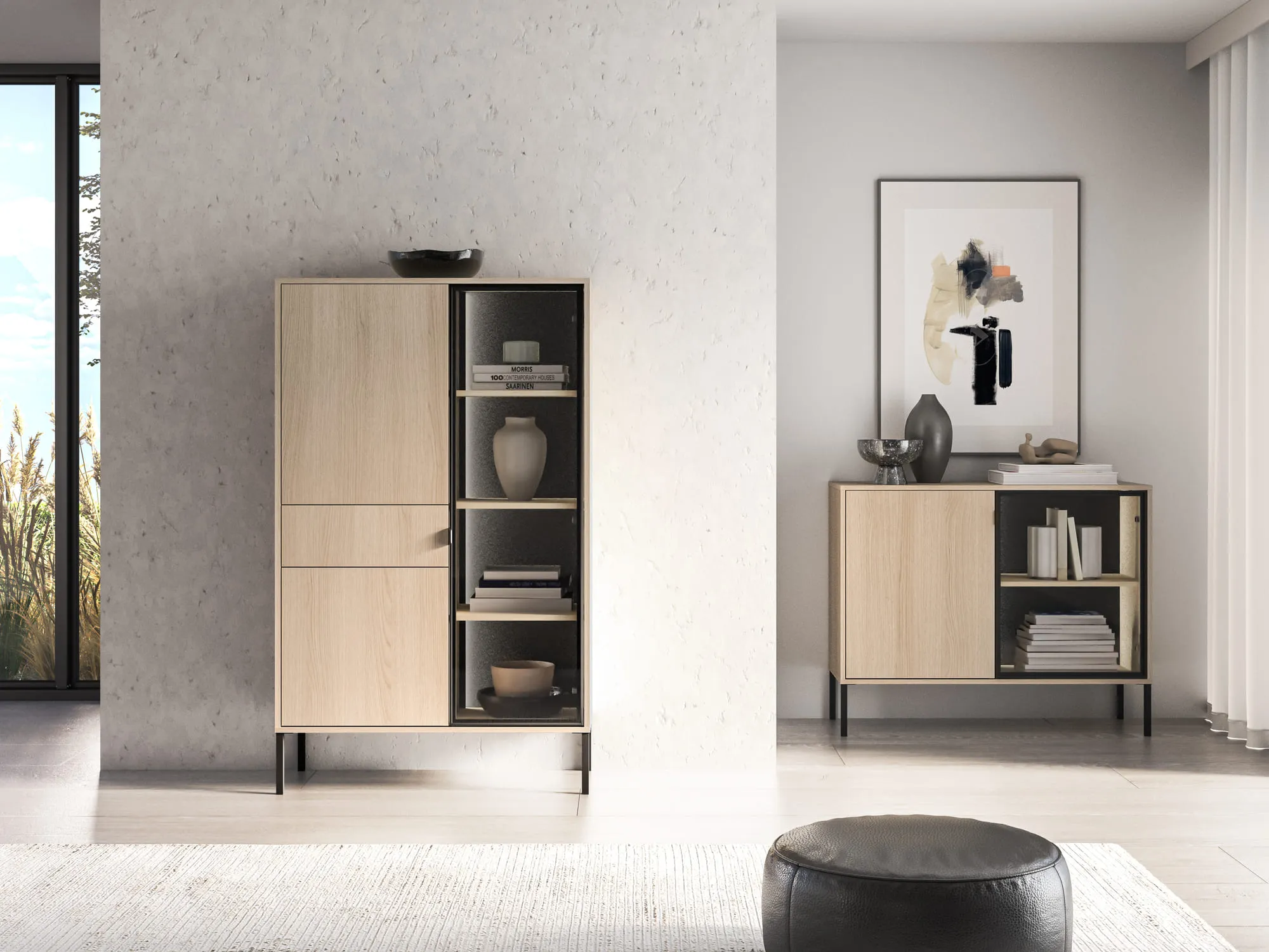 Vitrina su LED apšvietimu BARNET, ąžuolo, 92x40x150 cm