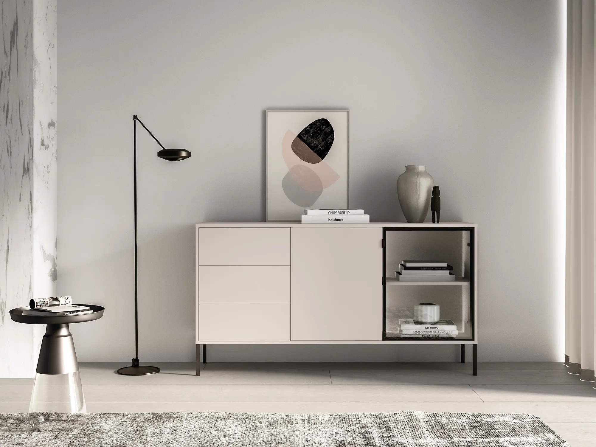 Komoda su LED apšvietimu BARNET, kašmyro, 160x40x86 cm