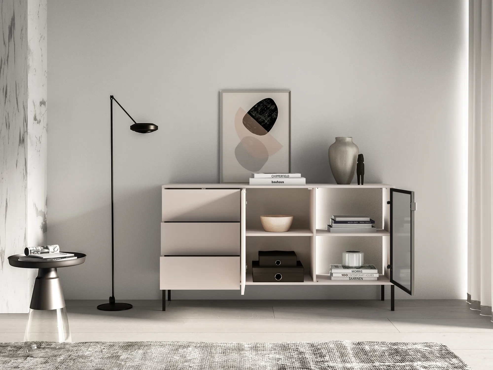 Komoda su LED apšvietimu BARNET, kašmyro, 160x40x86 cm