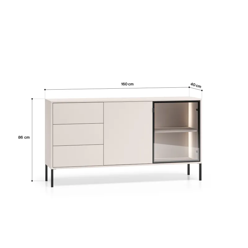 Komoda su LED apšvietimu BARNET, kašmyro, 160x40x86 cm