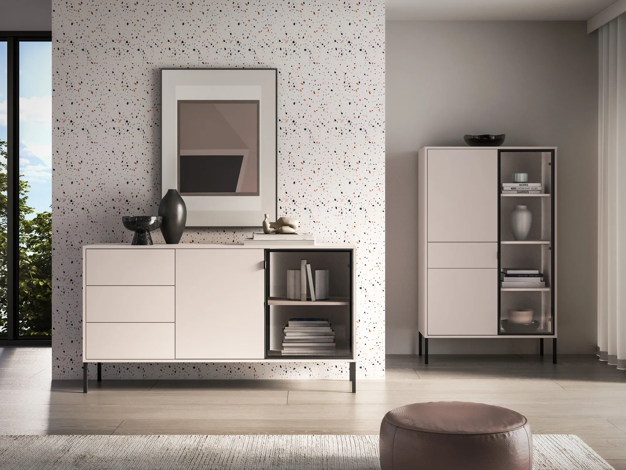 Komoda su LED apšvietimu BARNET, kašmyro, 160x40x86 cm