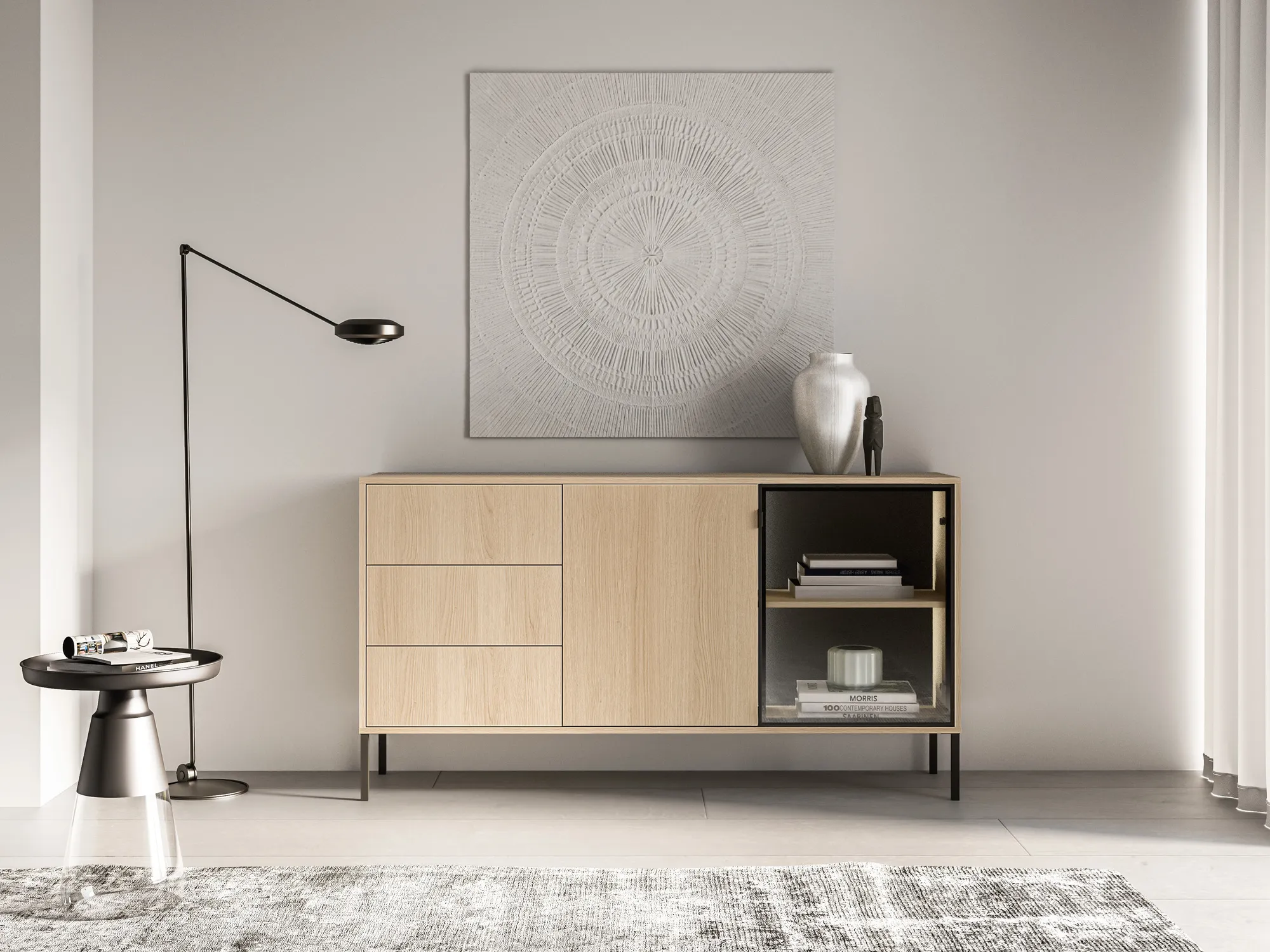 Komoda su LED apšvietimu BARNET, ąžuolo, 160x40x86 cm