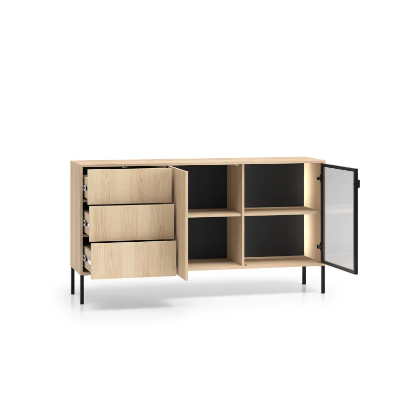 Komoda su LED apšvietimu BARNET, ąžuolo, 160x40x86 cm