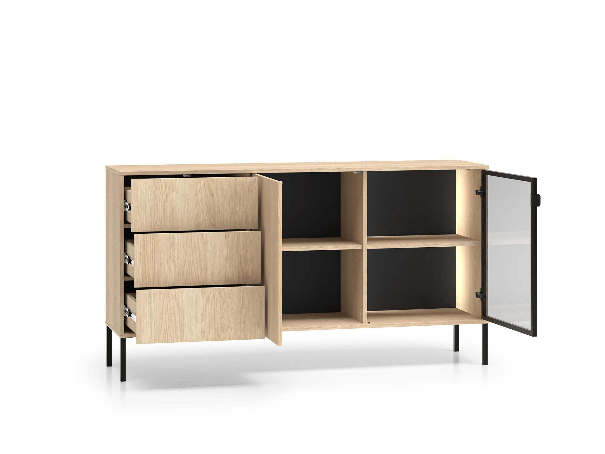 Komoda su LED apšvietimu BARNET, ąžuolo, 160x40x86 cm