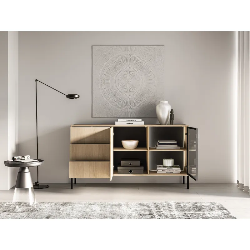 Komoda su LED apšvietimu BARNET, ąžuolo, 160x40x86 cm