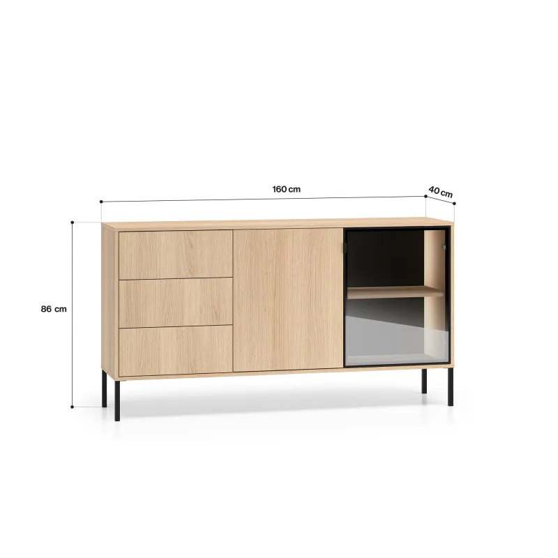 Komoda su LED apšvietimu BARNET, ąžuolo, 160x40x86 cm