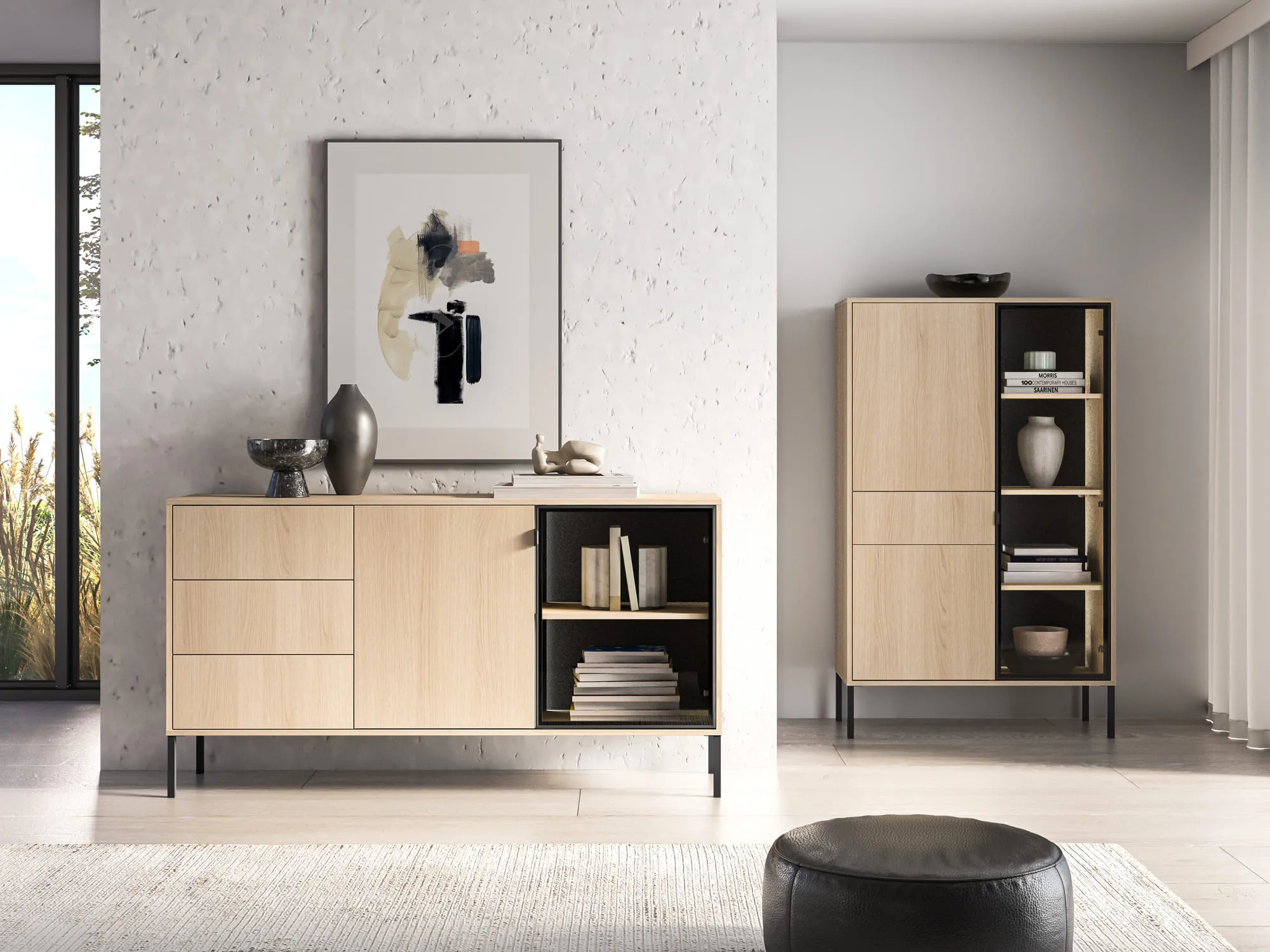 Komoda su LED apšvietimu BARNET, ąžuolo, 160x40x86 cm