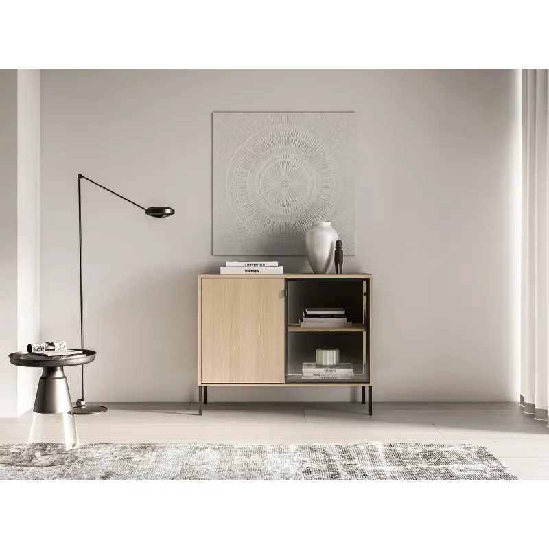 Spintelė su LED apšvietimu BARNET, ąžuolo, 107x40x86 cm