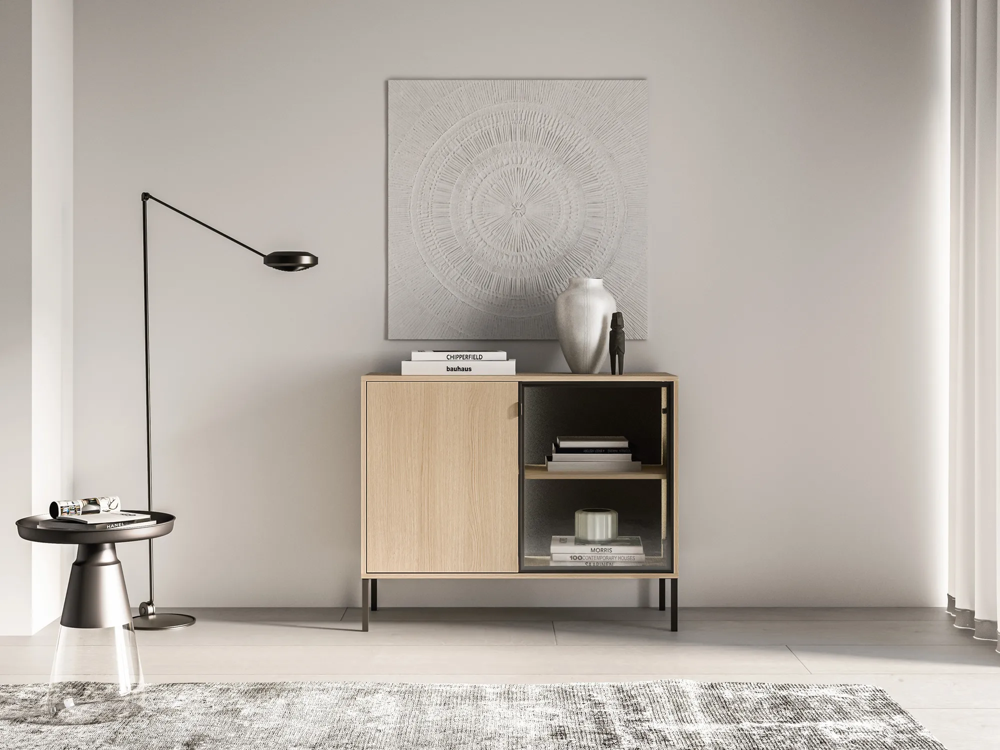 Spintelė su LED apšvietimu BARNET, ąžuolo, 107x40x86 cm