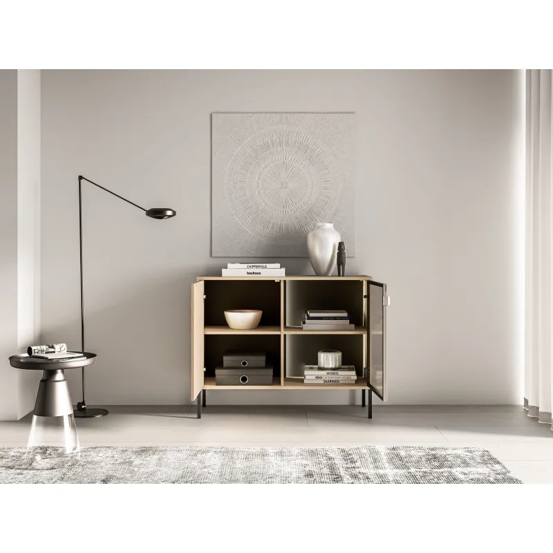 Spintelė su LED apšvietimu BARNET, ąžuolo, 107x40x86 cm