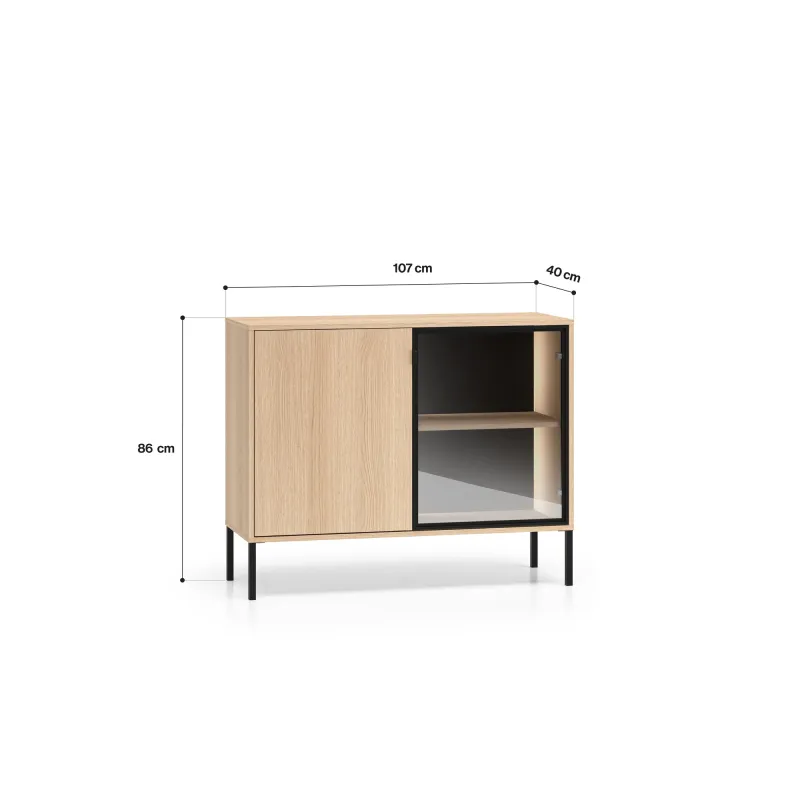 Spintelė su LED apšvietimu BARNET, ąžuolo, 107x40x86 cm