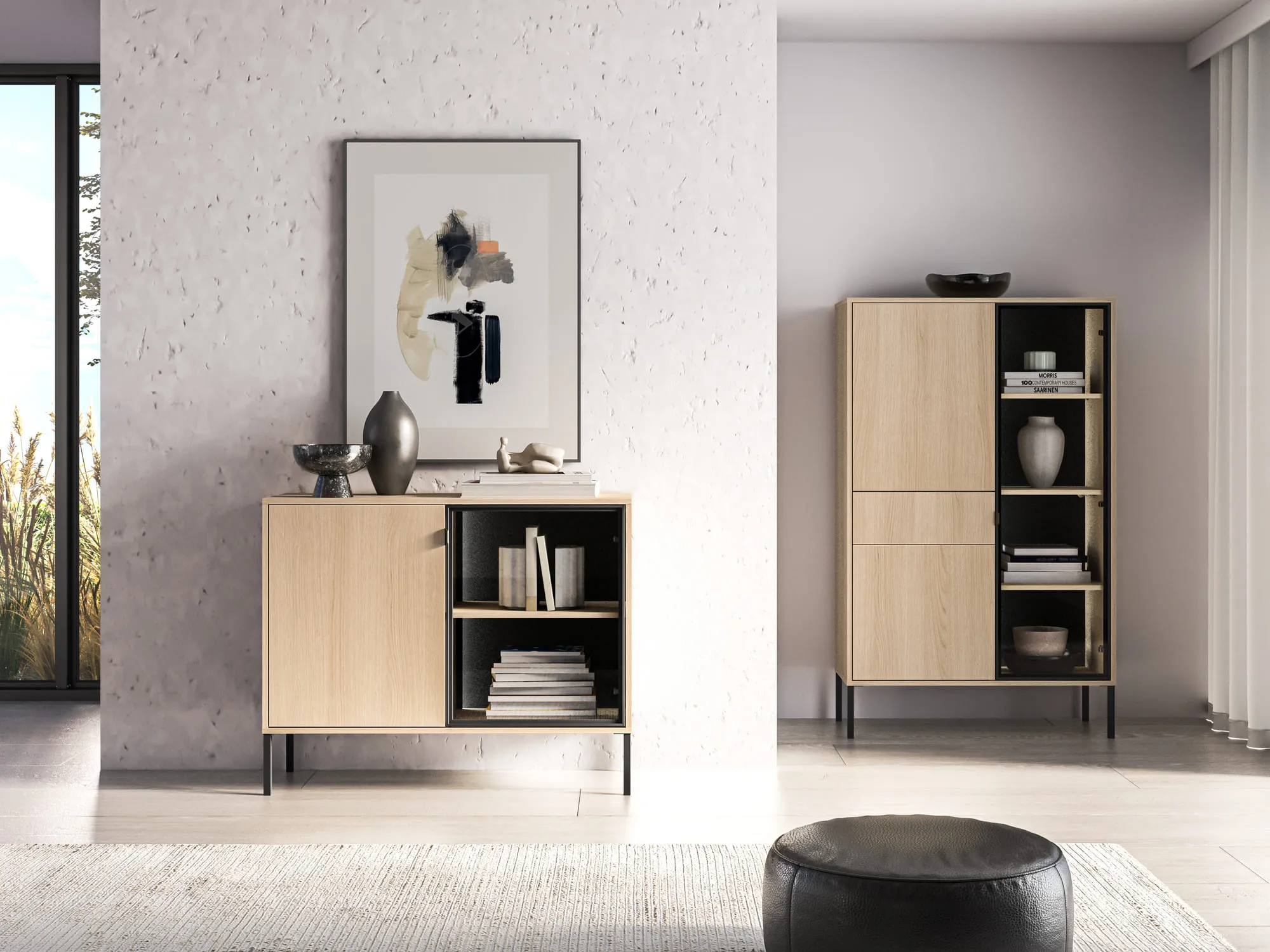 Spintelė su LED apšvietimu BARNET, ąžuolo, 107x40x86 cm